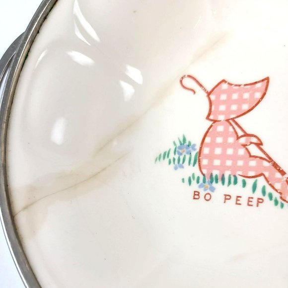 VTG Child Porcelain Warming Bowl w Reservoir Colonial Plate USA Little Bo Peep - Picture 5 of 13